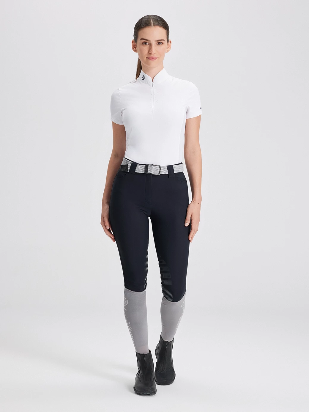 VENEZIA WHITE WOMEN'S COMPETITION POLO SHORT SLEEVE - WITH STRASS DETAIL