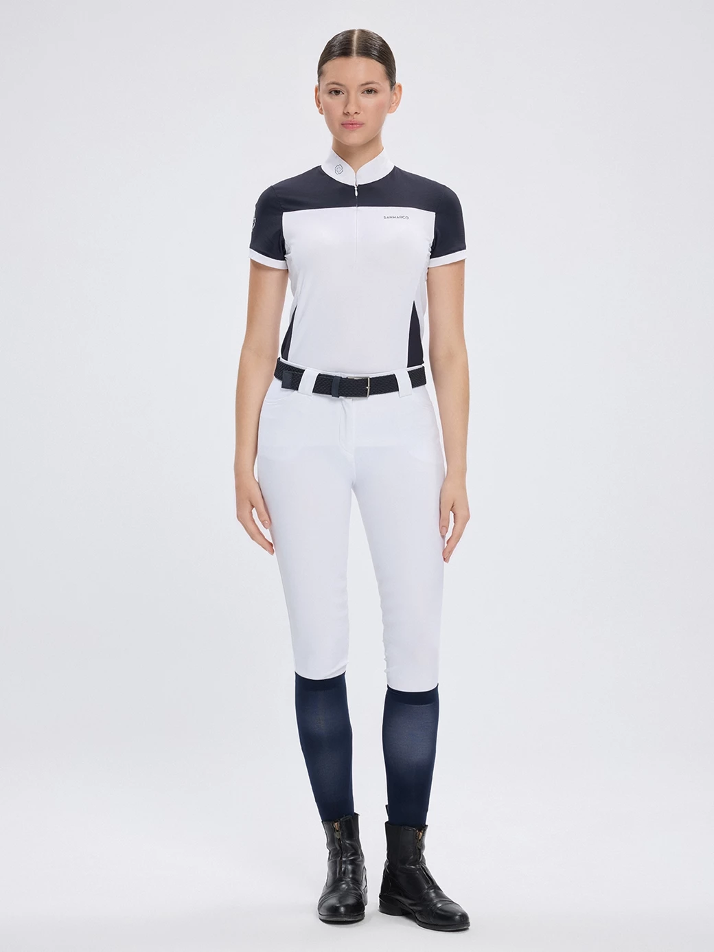 VITTORIA WHITE/NAVY WOMEN'S SHORT SLEEVE COMPETITION POLO 