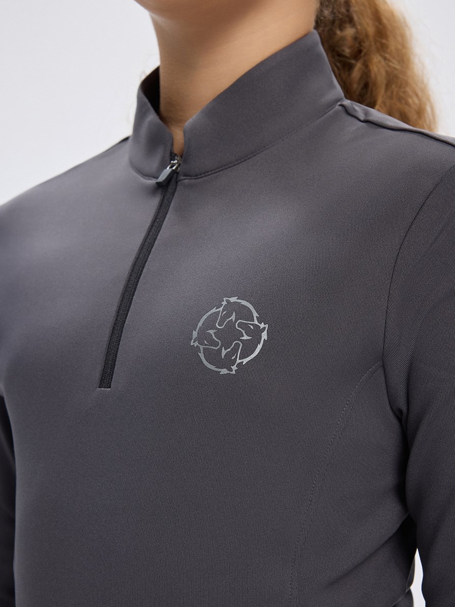 ASPEN-JR DARK GRAY GIRL'S LONG SLEEVE BASE LAYER QUARTER ZIP 