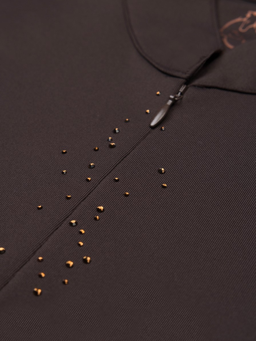 ASPEN-STRASS BROWN STRASS TAŞ DETAYLI KADIN UZUN KOL FERMUARLI T-SHIRT 