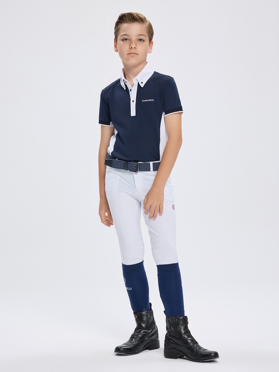 ENZO-JR NAVY/WHITE BOY'S COMPETITION POLO SHORT SLEEVE