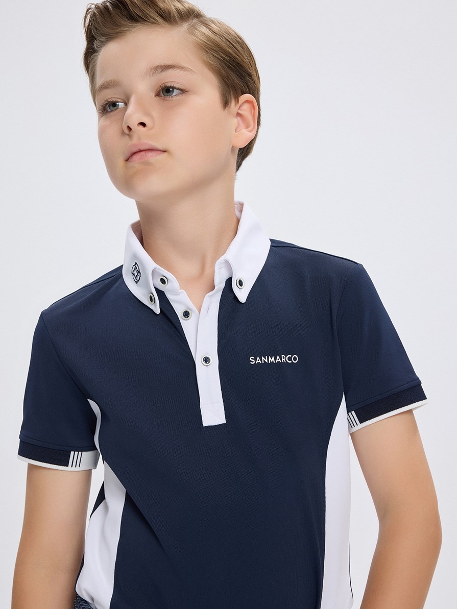 ENZO-JR NAVY/WHITE BOY'S COMPETITION POLO SHORT SLEEVE