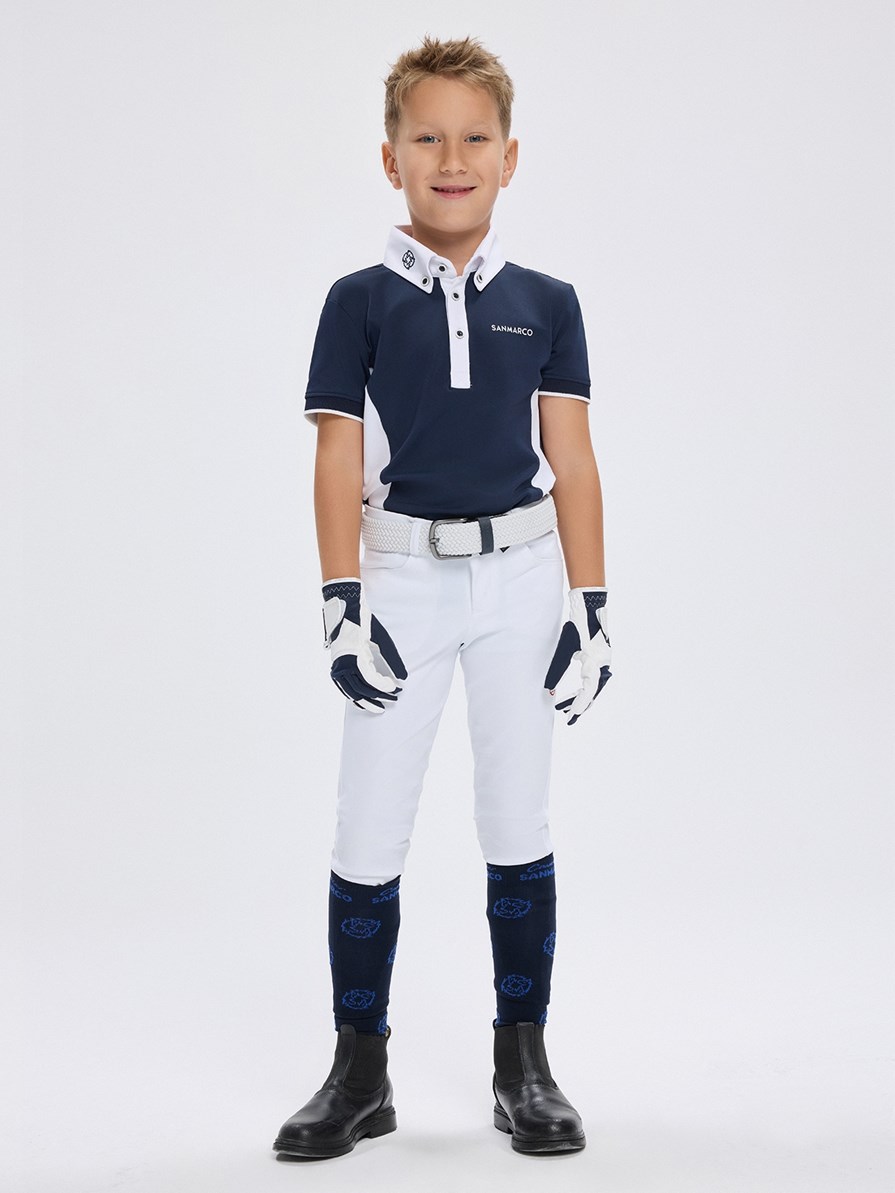 ENZO-JR NAVY/WHITE BOY'S COMPETITION POLO SHORT SLEEVE