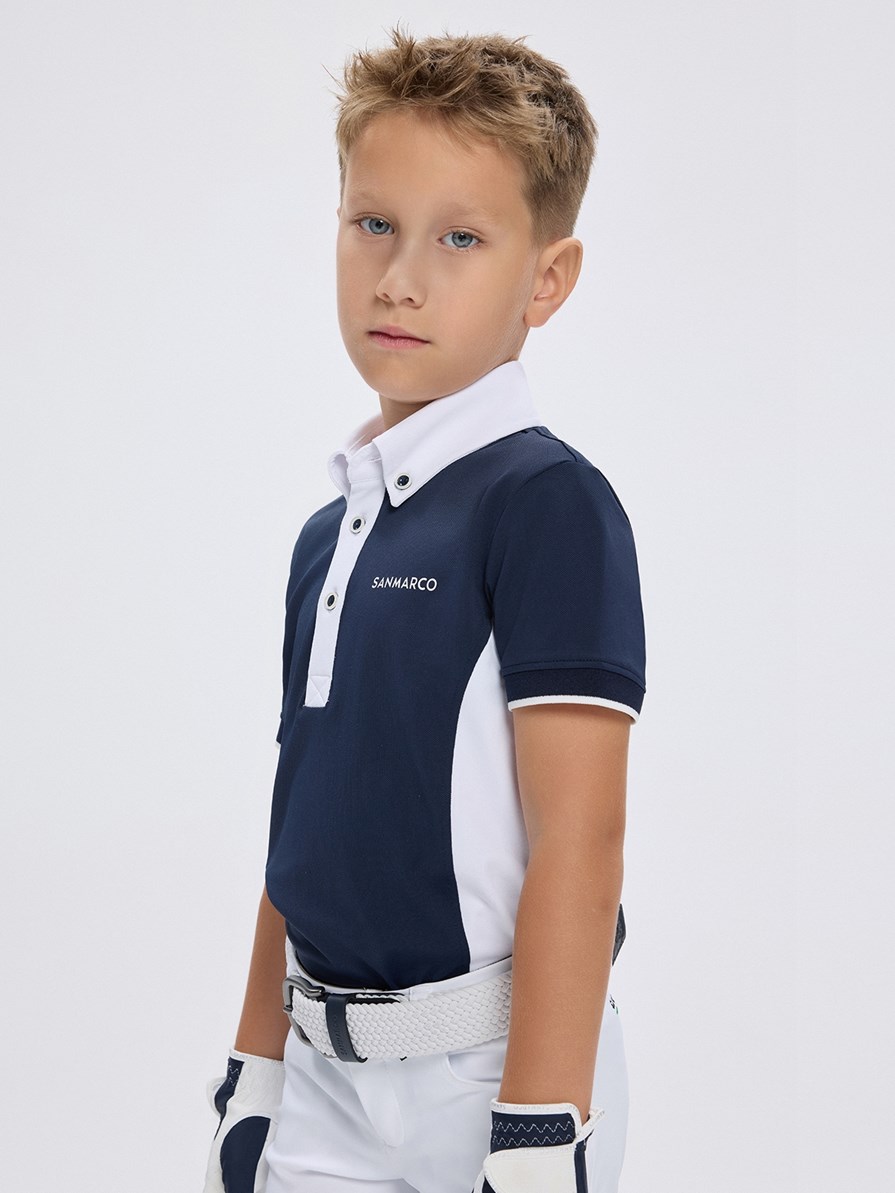 ENZO-JR NAVY/WHITE BOY'S COMPETITION POLO SHORT SLEEVE