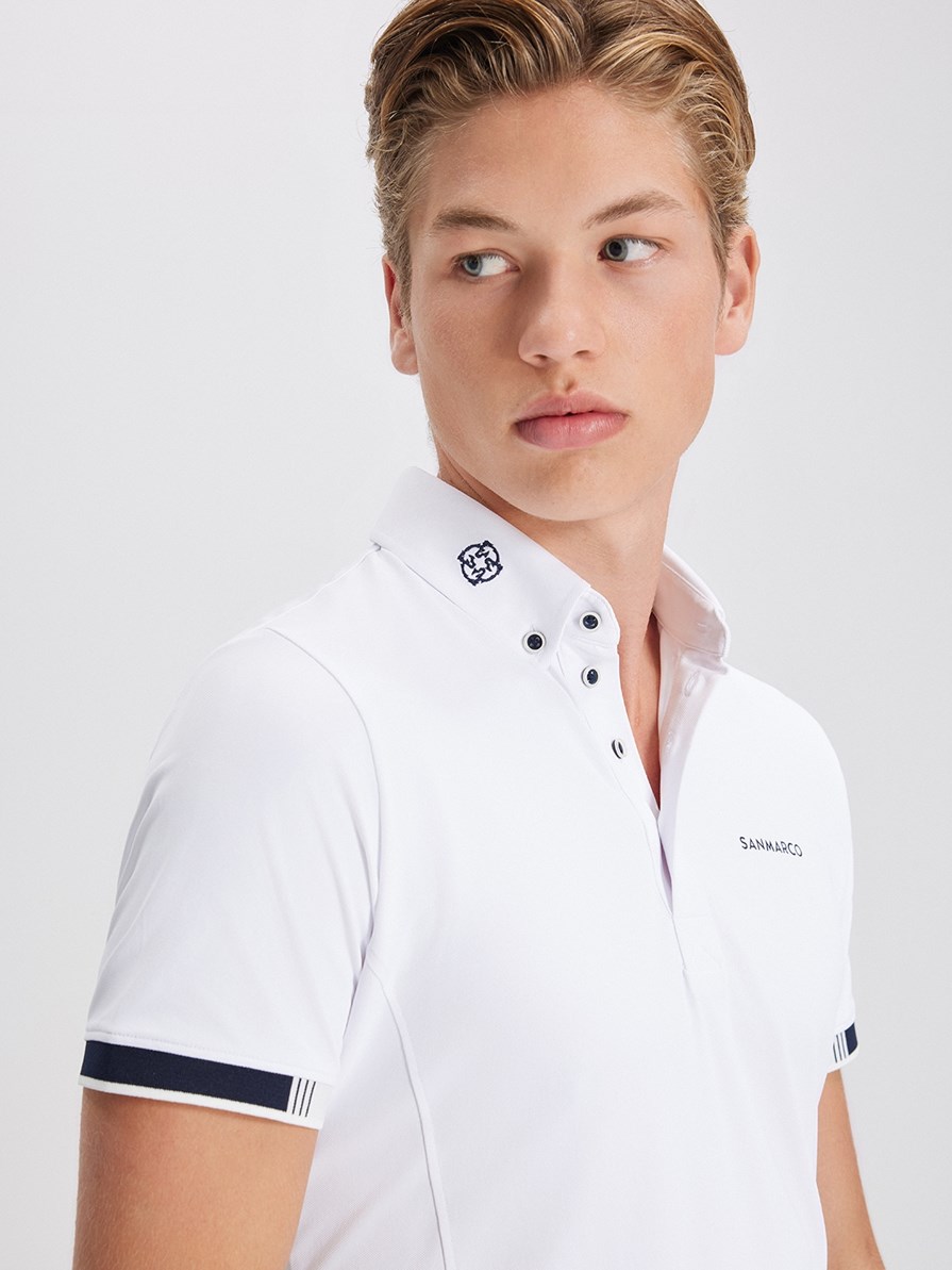 ENZO WHITE MEN'S COMPETITION POLO SHORT SLEEVE