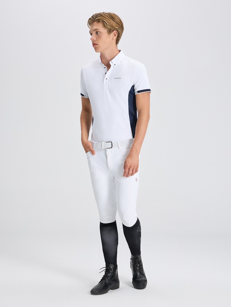 ENZO WHITE/NAVY MEN'S COMPETITION POLO SHORT SLEEVE