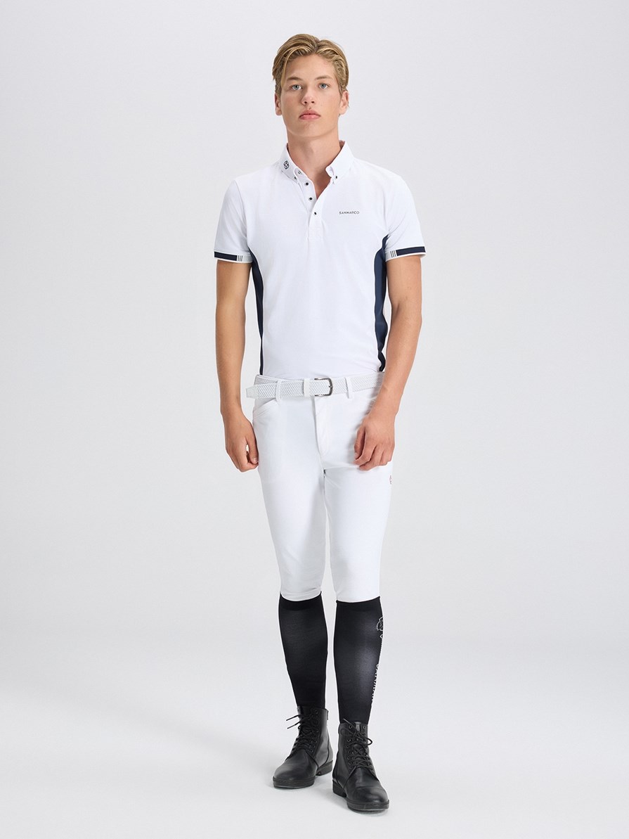 ENZO WHITE/NAVY MEN'S COMPETITION POLO SHORT SLEEVE