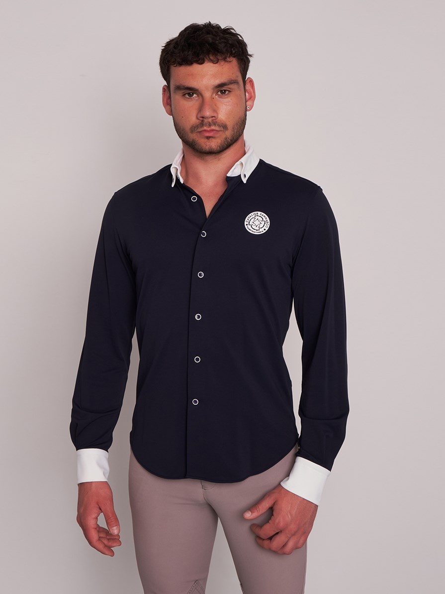 LUGANO NAVY/WHITE MEN'S COMPETITION SHIRT LONG SLEEVE B.D. COLLAR