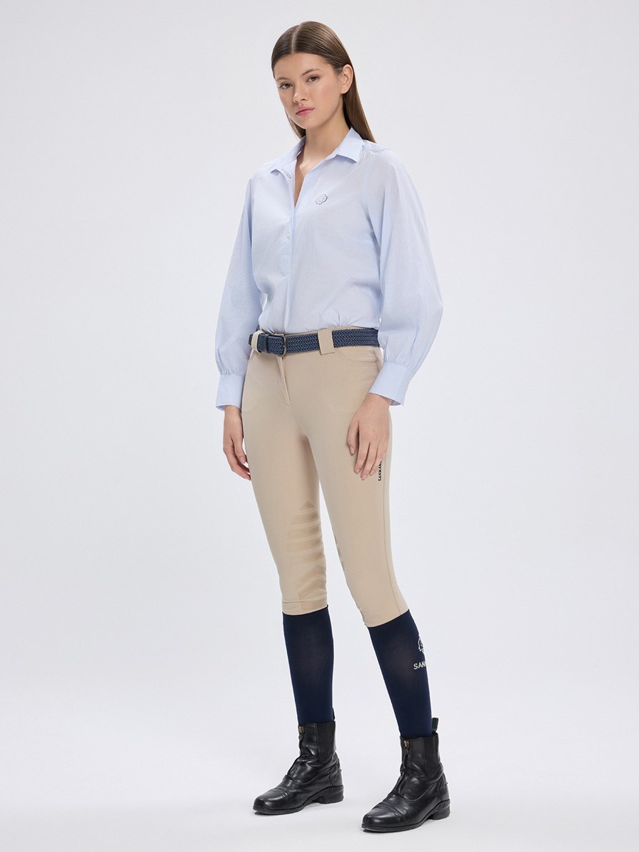 MARBELLA WHITE/BLUE WOMEN'S LONG SLEEVE CASUAL SHIRT 