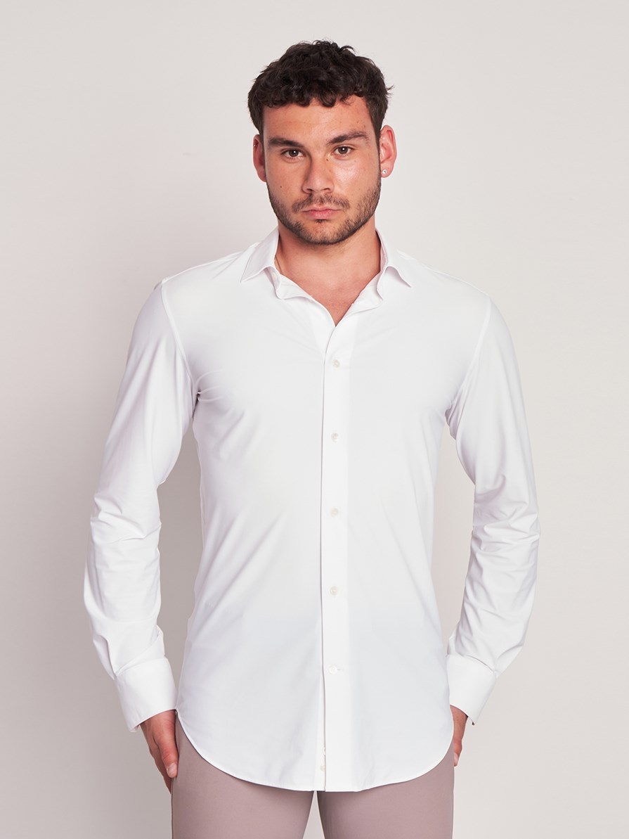 MENDERISO WHITE MEN'S COMPETITION SHIRT LONG SLEEVE SPREAD COLLAR