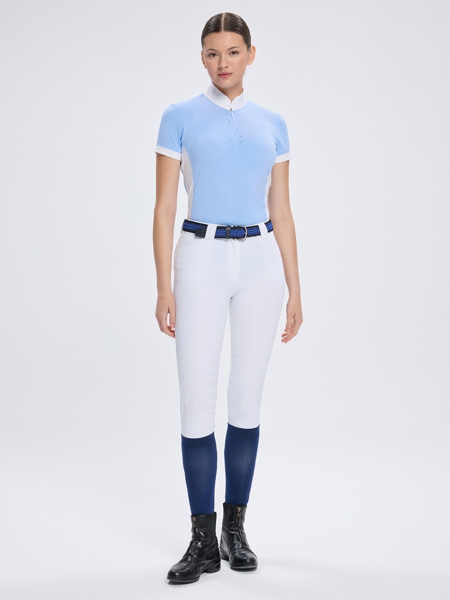 MINERVA CELESTIAL BLUE POLO DA CONCORSO DONNA MANICA CORTA CON DETTAGLIO STRASS 