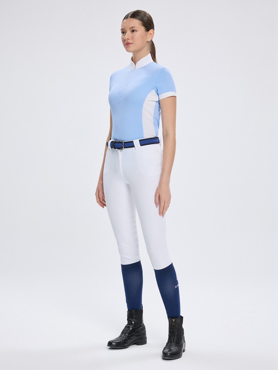MINERVA CELESTIAL BLUE POLO DA CONCORSO DONNA MANICA CORTA CON DETTAGLIO STRASS 