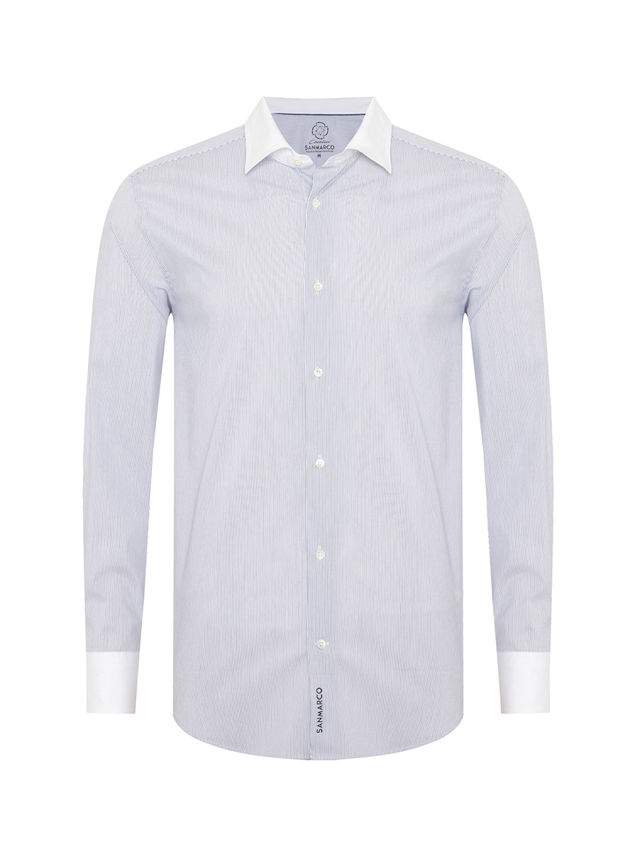 NAPOLI WHITE/BLUE MEN'S COMPETITION SHIRT LONG SLEEVE SPREAD COLLAR