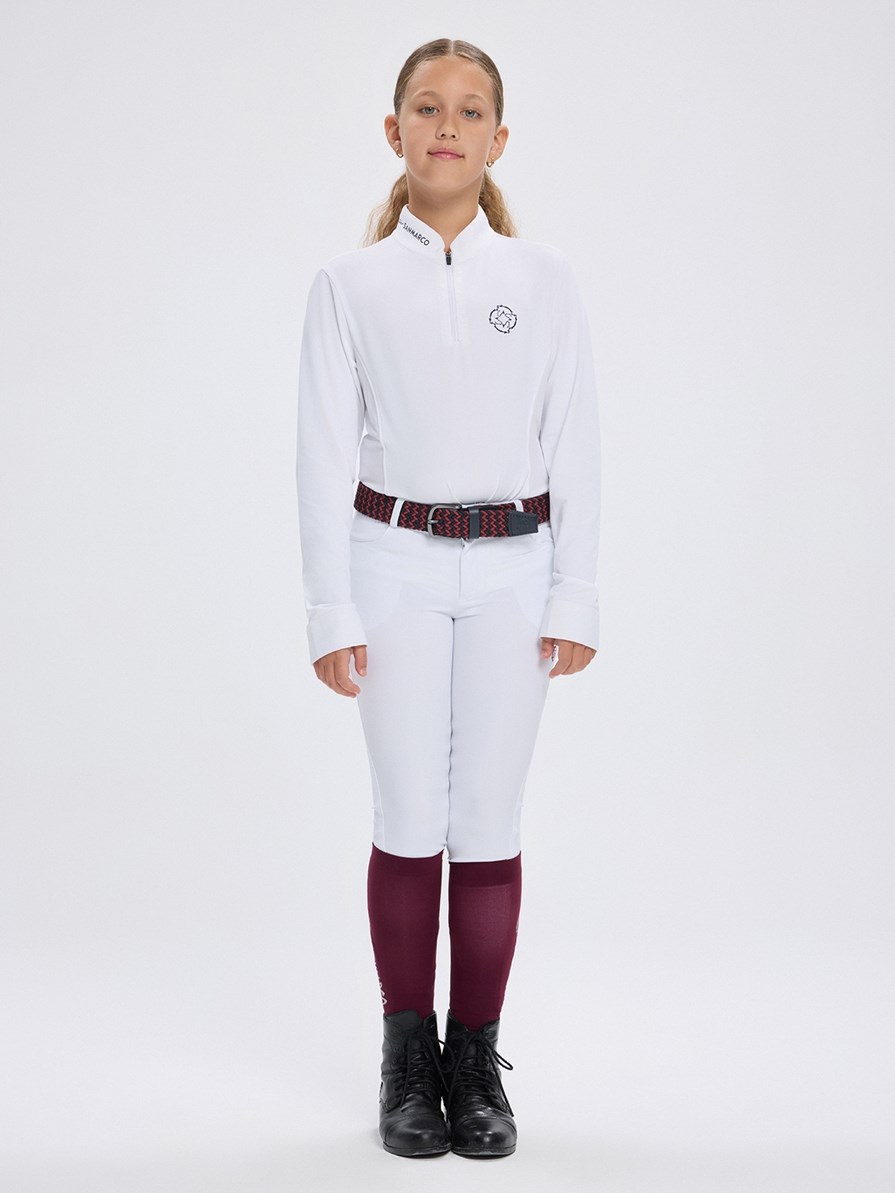 PAOLA-JR WHITE GIRL'S COMPETITION POLO LONG SLEEVE