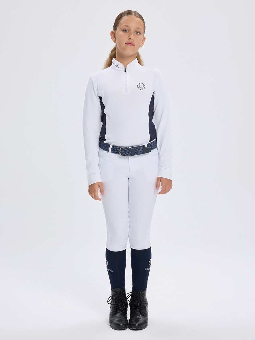 PAOLA-JR WHITE/NAVY GIRL'S COMPETITION POLO LONG SLEEVE