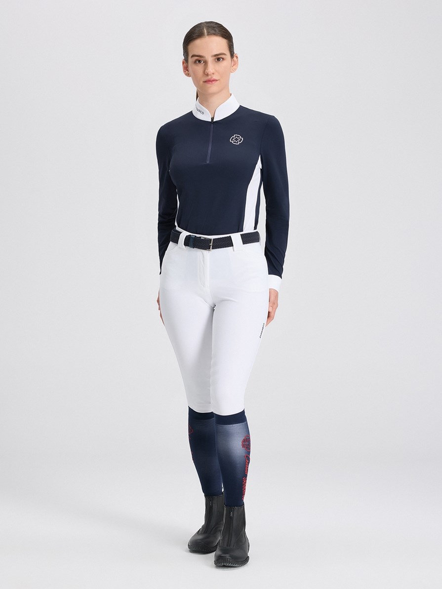 PAOLA NAVY/WHITE WOMEN'S COMPETITION POLO LONG SLEEVE