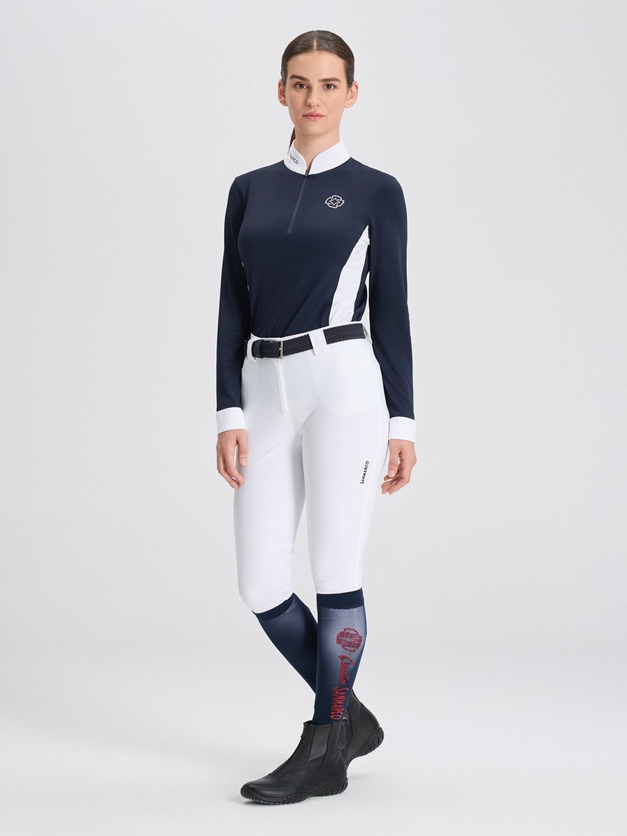 PAOLA NAVY/WHITE WOMEN'S COMPETITION POLO LONG SLEEVE