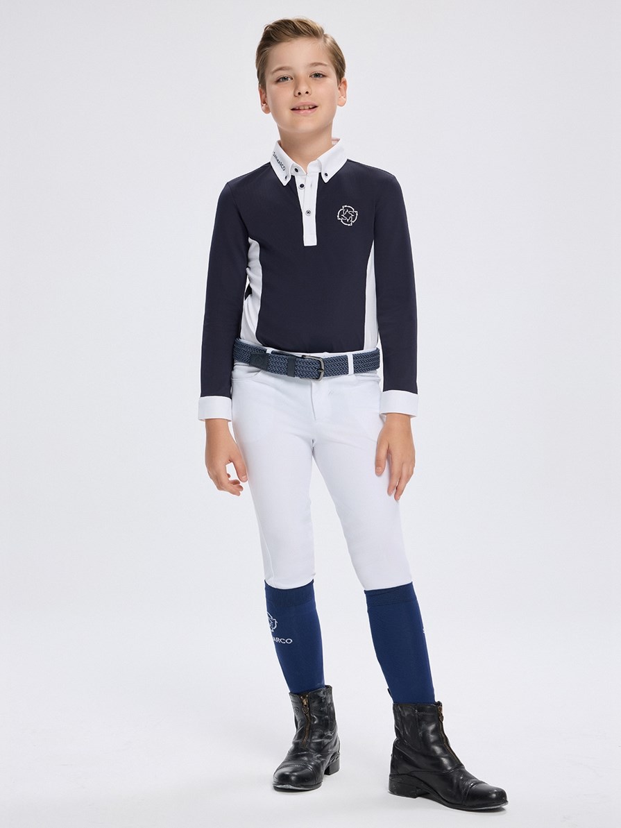 PAOLO-JR NAVY/WHITE BOY'S COMPETITION POLO LONG SLEEVE