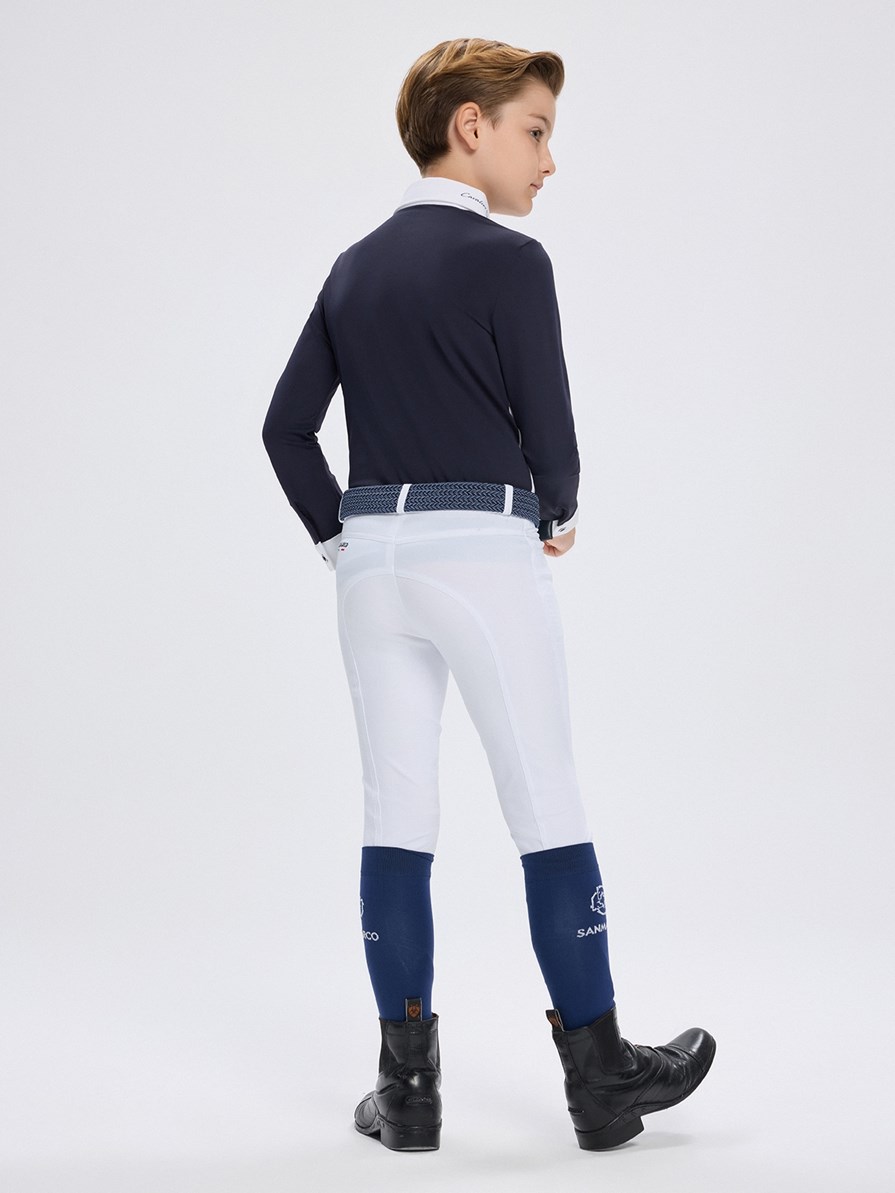 PAOLO-JR NAVY/WHITE BOY'S COMPETITION POLO LONG SLEEVE