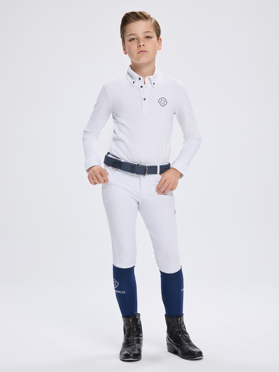 PAOLO-JR WHITE BOY'S COMPETITION POLO LONG SLEEVE