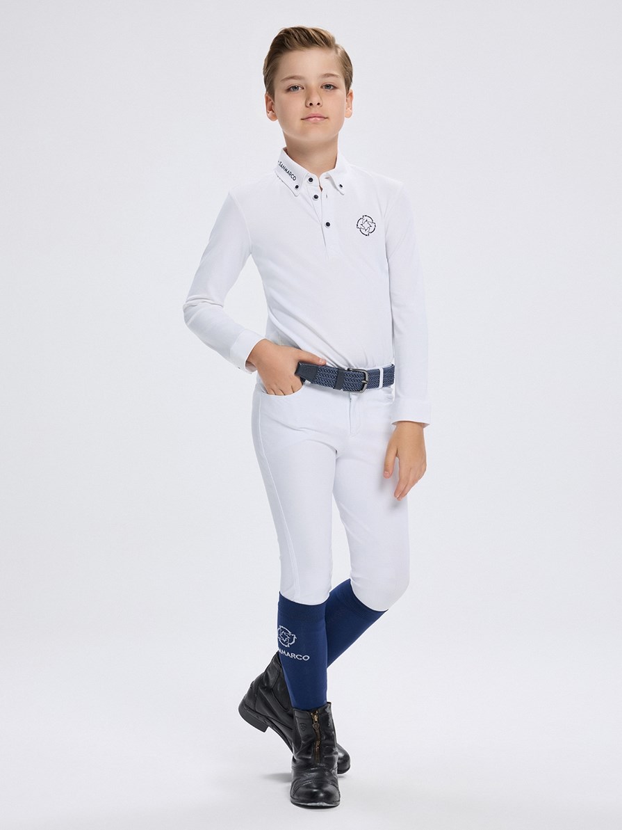 PAOLO-JR WHITE BOY'S COMPETITION POLO LONG SLEEVE