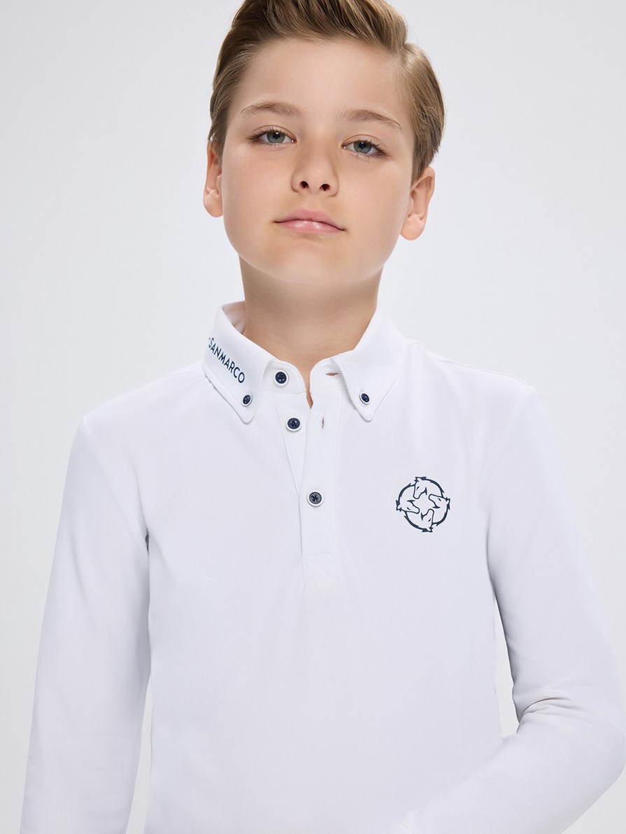 PAOLO-JR WHITE BOY'S COMPETITION POLO LONG SLEEVE