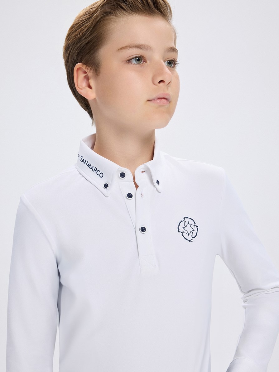 PAOLO-JR WHITE BOY'S COMPETITION POLO LONG SLEEVE