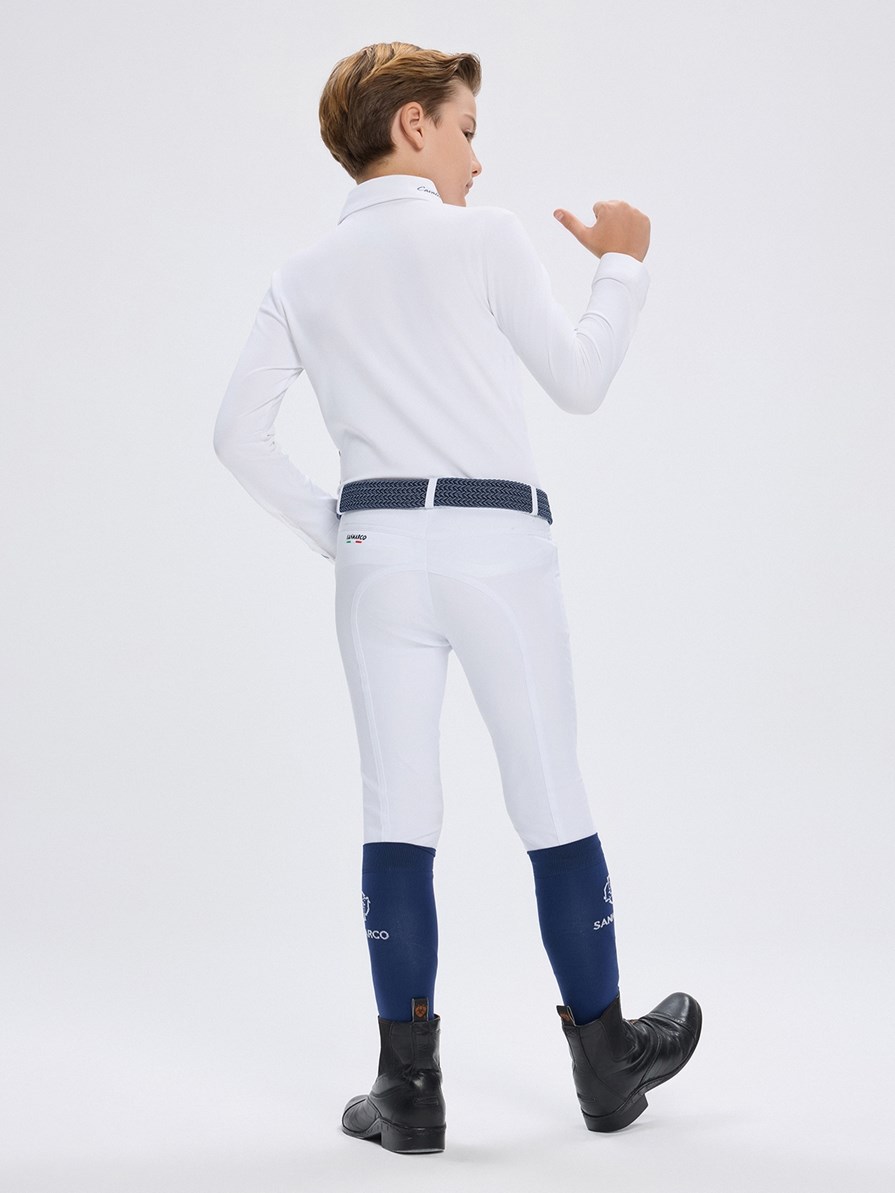 PAOLO-JR WHITE BOY'S COMPETITION POLO LONG SLEEVE