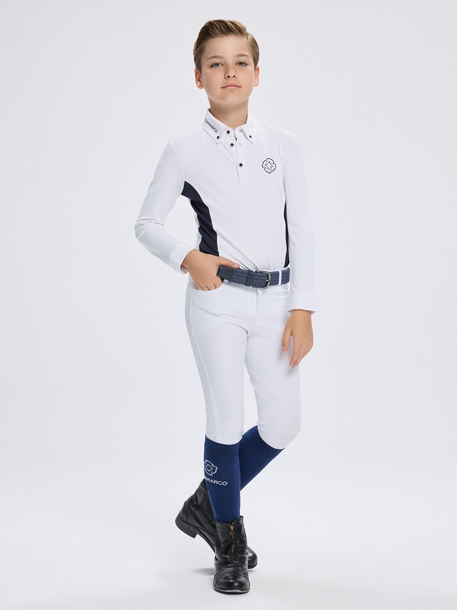 PAOLO-JR WHITE/NAVY BOY'S COMPETITION POLO LONG SLEEVE
