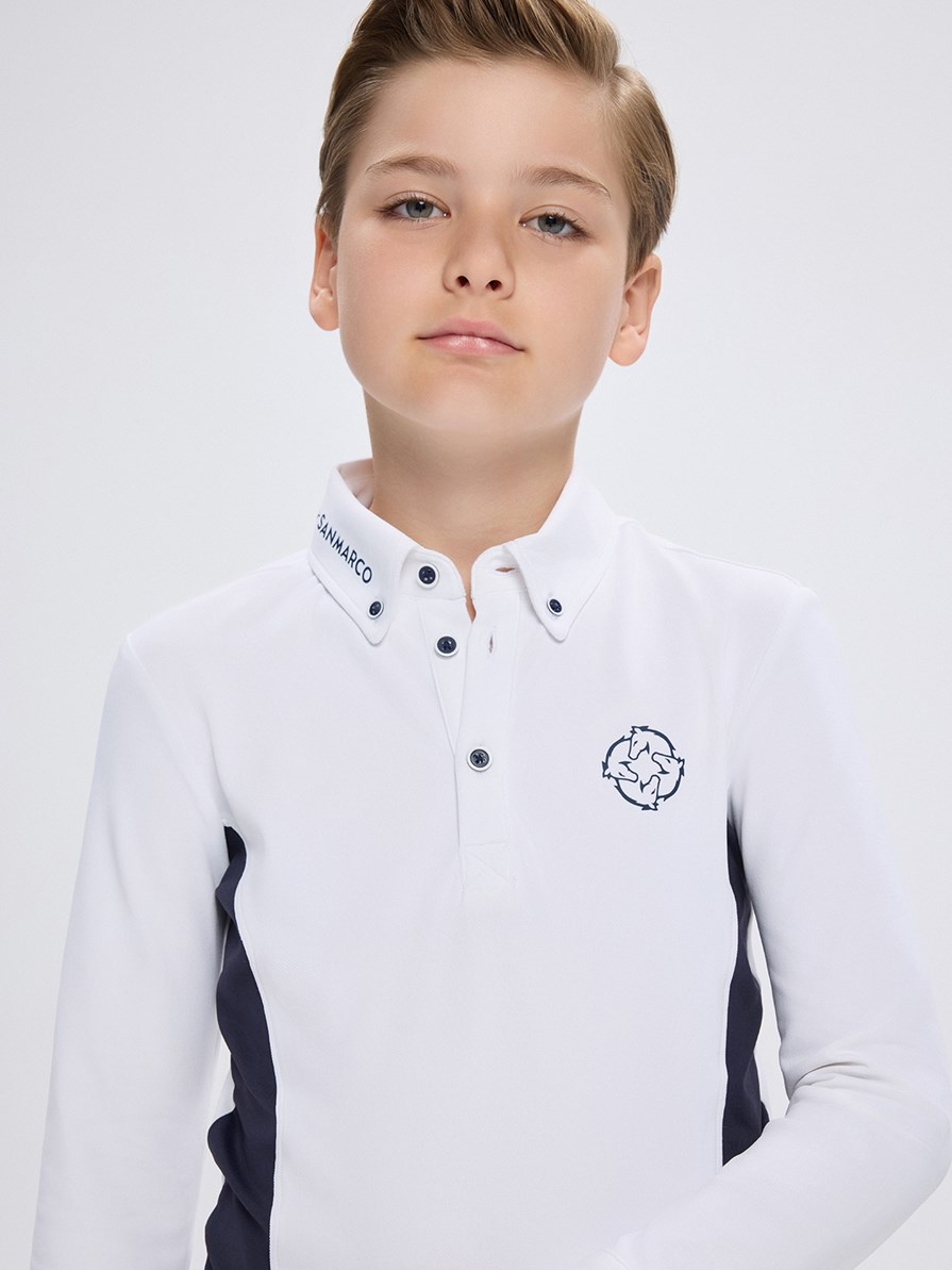 PAOLO-JR WHITE/NAVY BOY'S COMPETITION POLO LONG SLEEVE
