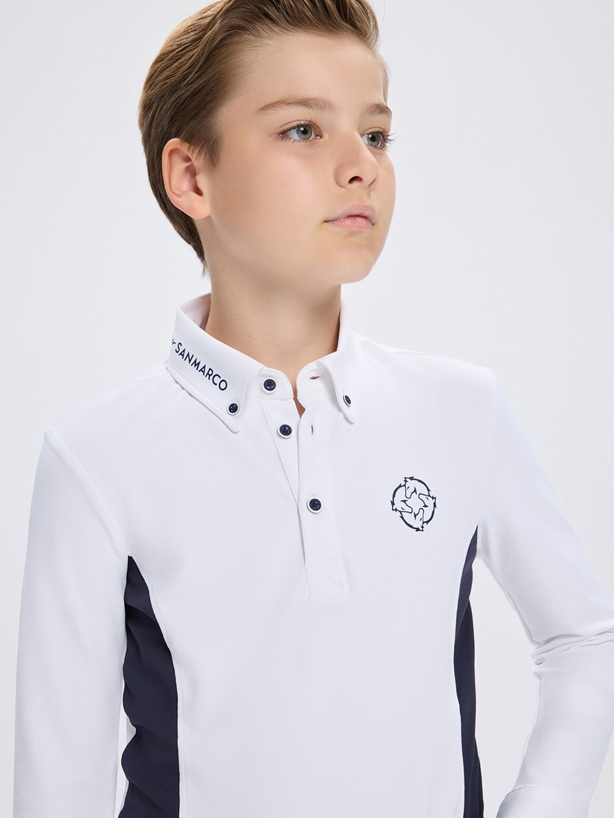 PAOLO-JR WHITE/NAVY BOY'S COMPETITION POLO LONG SLEEVE