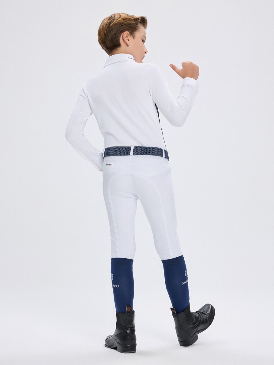 PAOLO-JR WHITE/NAVY BOY'S COMPETITION POLO LONG SLEEVE