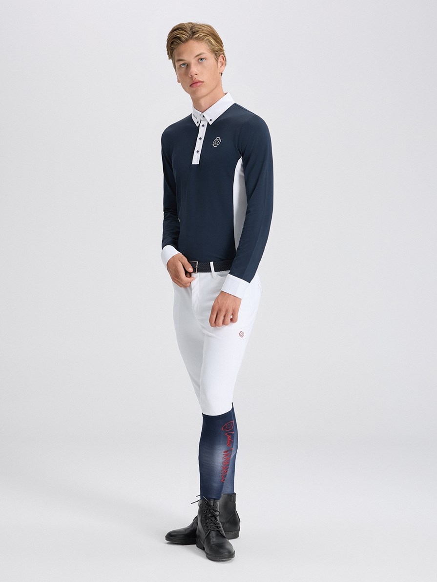 PAOLO NAVY/WHITE MEN'S COMPETITION POLO LONG SLEEVE