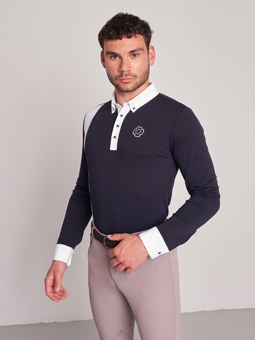 PRAGUE NAVY/WHITE MEN'S COMPETITION POLO LONG SLEEVE