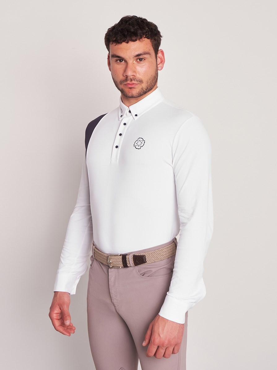 PRAGUE WHITE/NAVY MEN'S COMPETITION POLO LONG SLEEVE