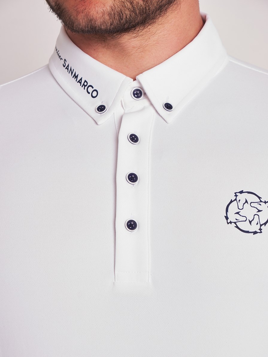 PRAGUE WHITE/NAVY MEN'S COMPETITION POLO LONG SLEEVE