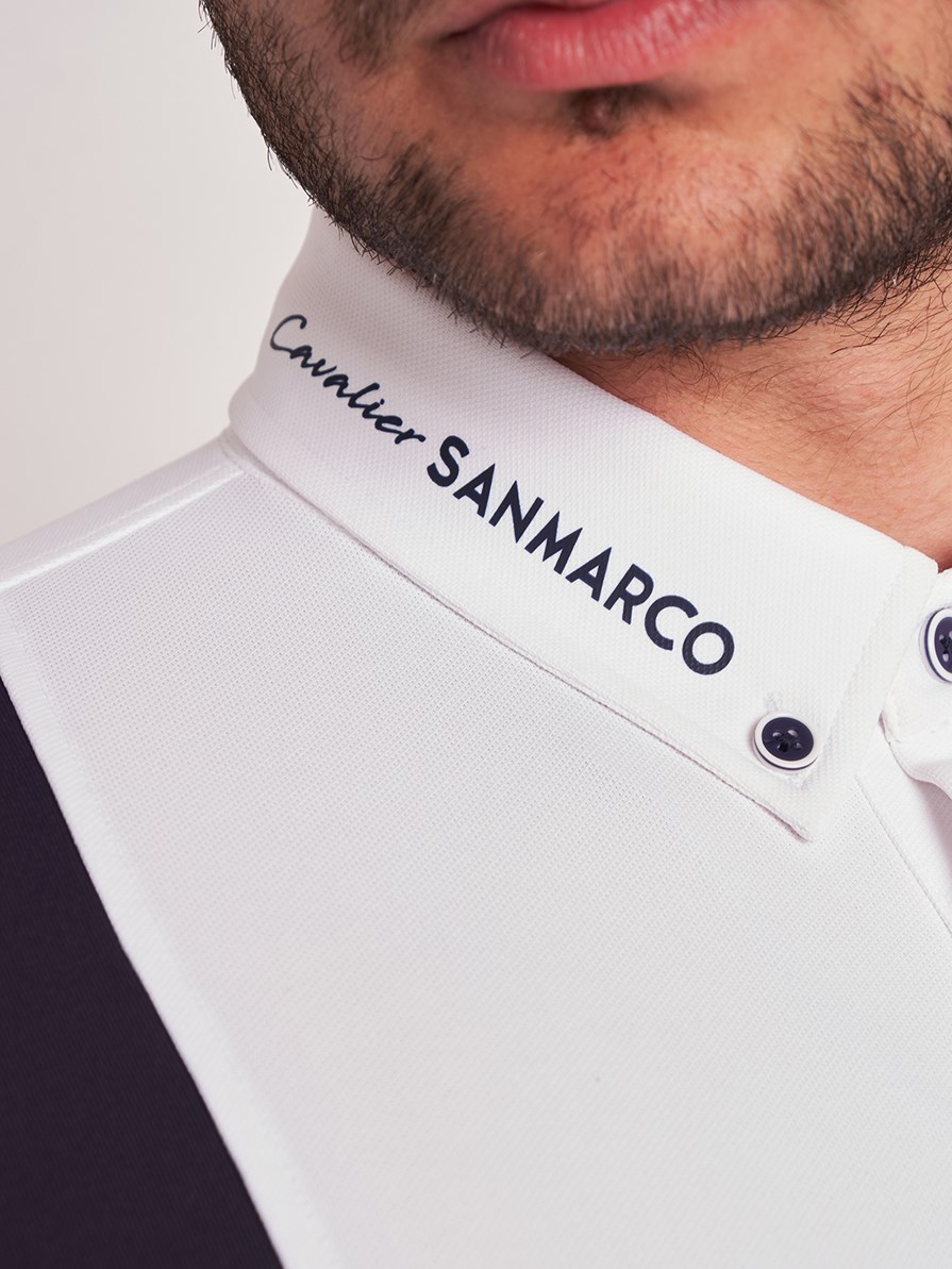 PRAGUE WHITE/NAVY MEN'S COMPETITION POLO LONG SLEEVE
