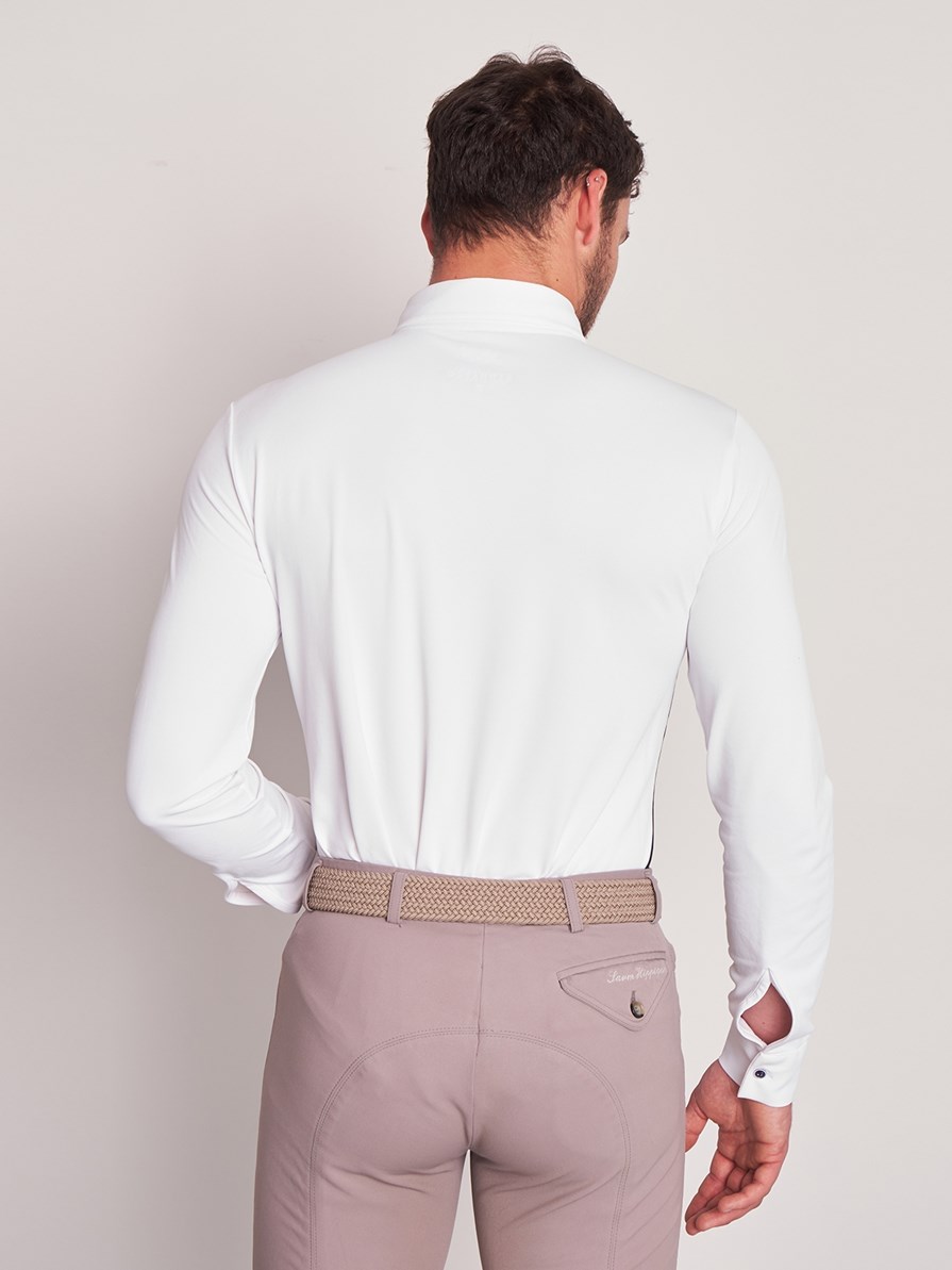 PRAGUE WHITE/NAVY MEN'S COMPETITION POLO LONG SLEEVE