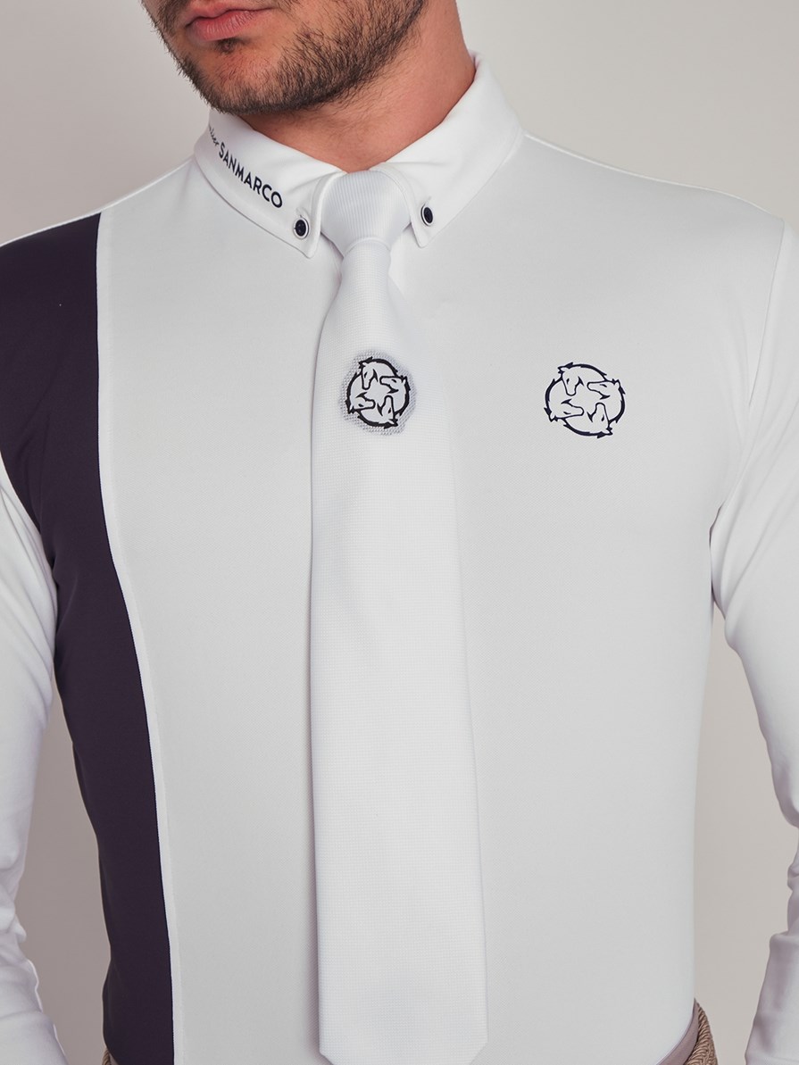 PRAGUE WHITE/NAVY MEN'S COMPETITION POLO LONG SLEEVE