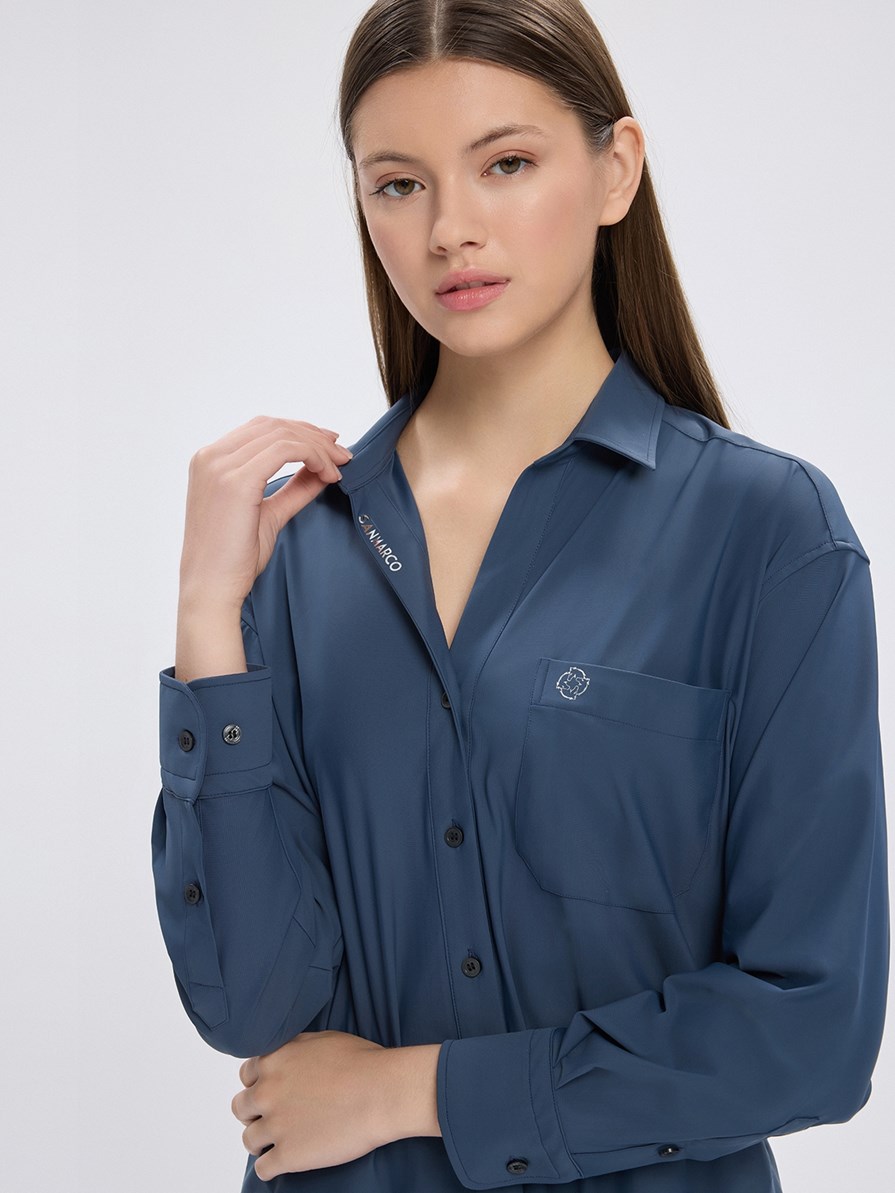 VENETA STEEL BLUE KADIN OVERSIZE CASUAL GÖMLEK 