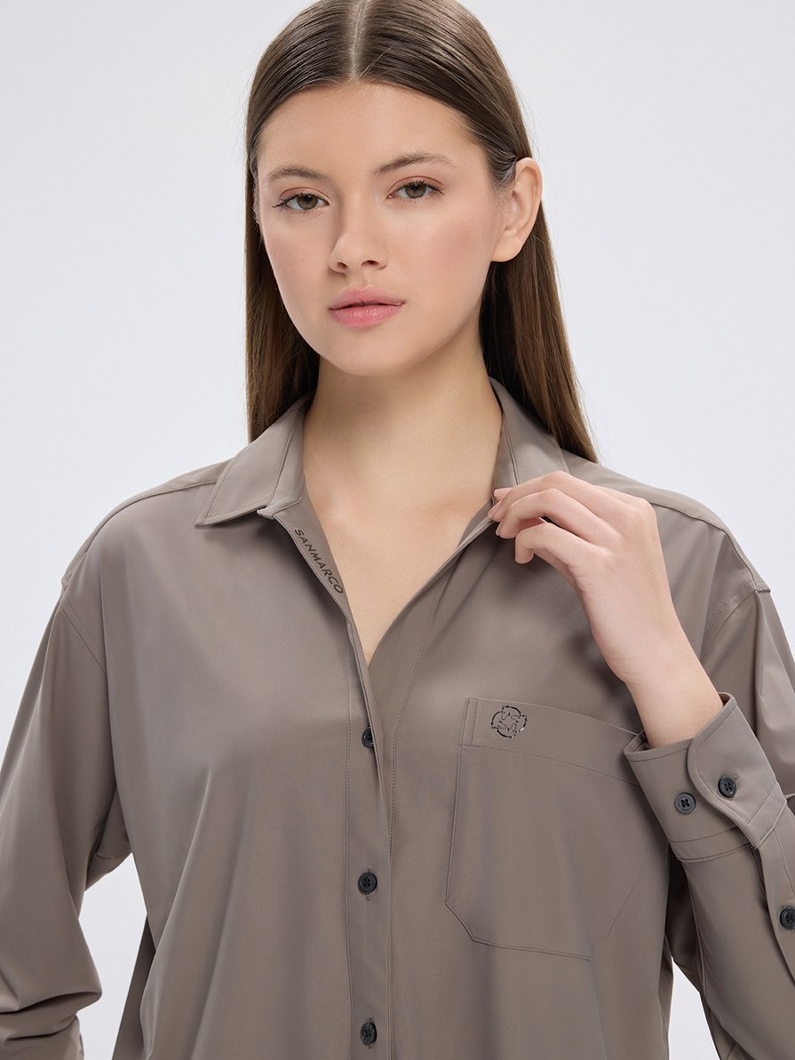 VENETA TAUPE KADIN OVERSIZE CASUAL GÖMLEK 