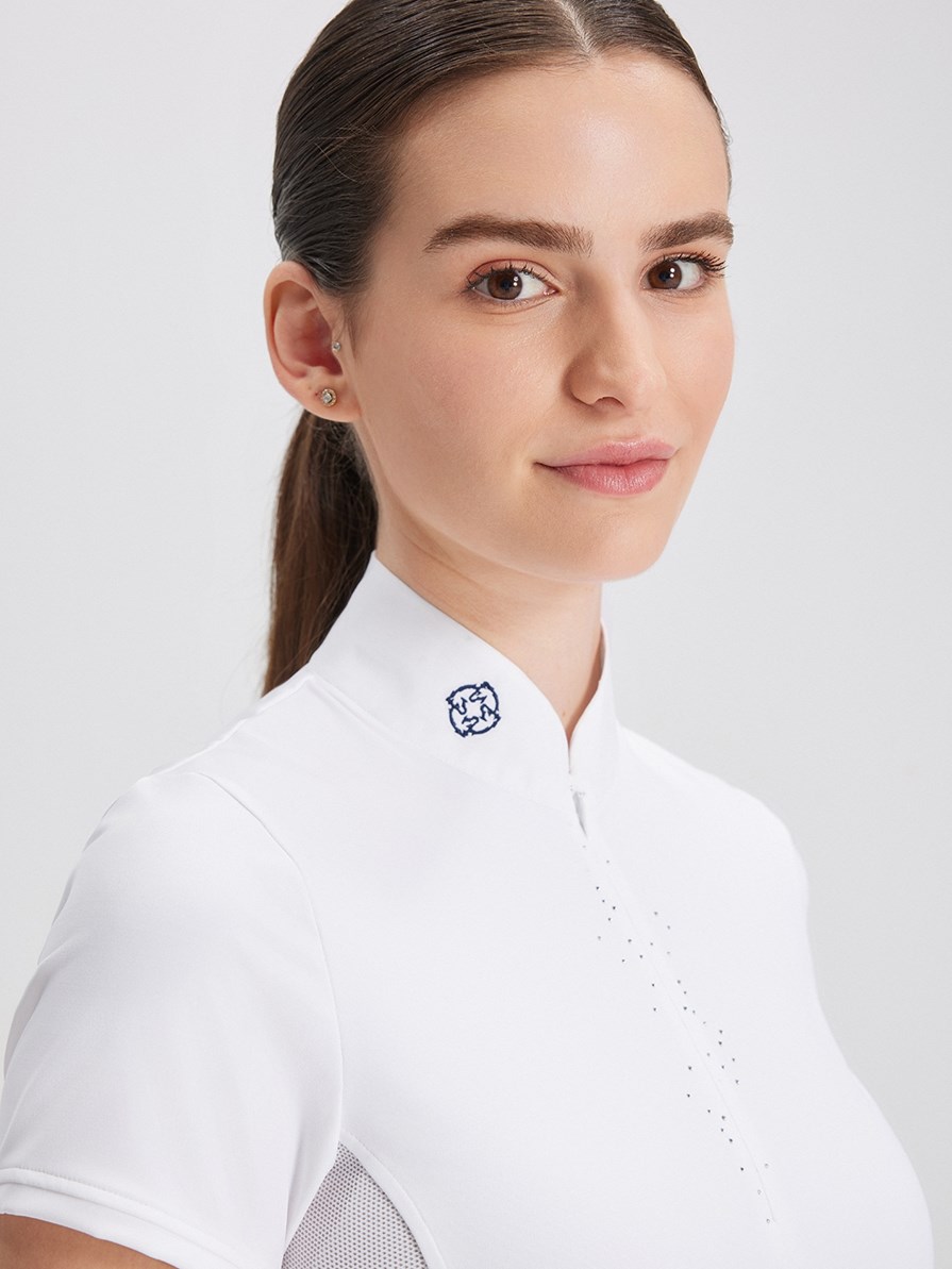 VENEZIA WHITE POLO DA CONCORSO DONNA MANICA CORTA CON DETTAGLIO STRASS