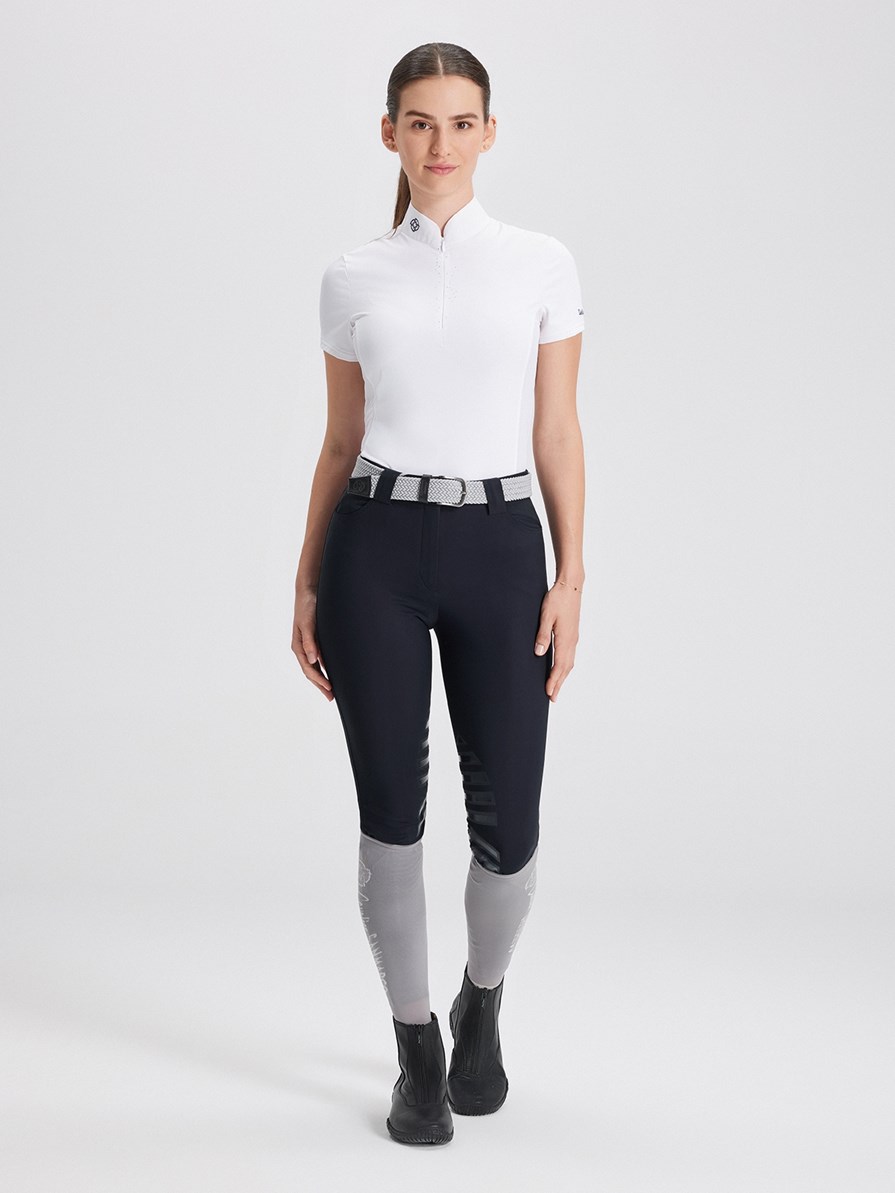 VENEZIA WHITE WOMEN'S COMPETITION POLO SHORT SLEEVE WITH STRASS 